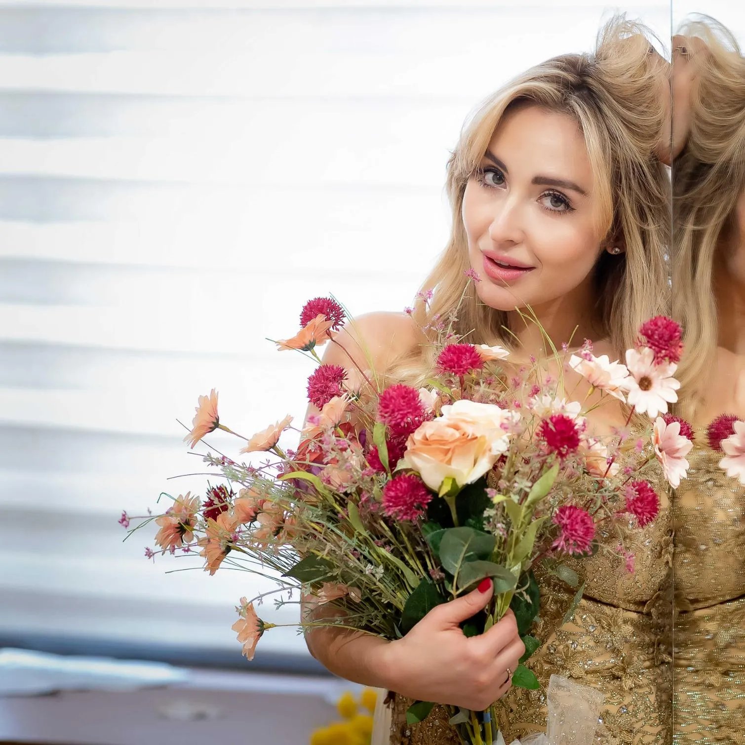 Venicia Rasmussen with a bouquet after a concert